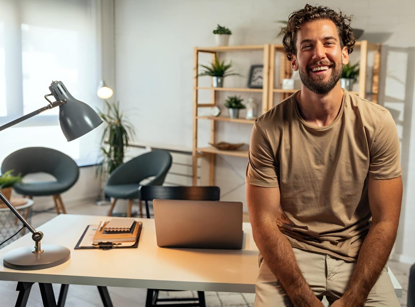 man in office background